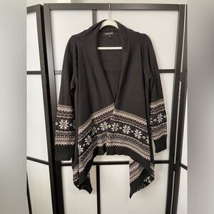 [L] Jessica Black Holiday Cardigan with Creme & Red Fair Isle Snowflake Print